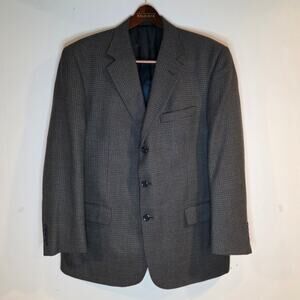 100% Wool Tweed Blazer Mens Sz 44 George Button Coat Jacket Brown Blue